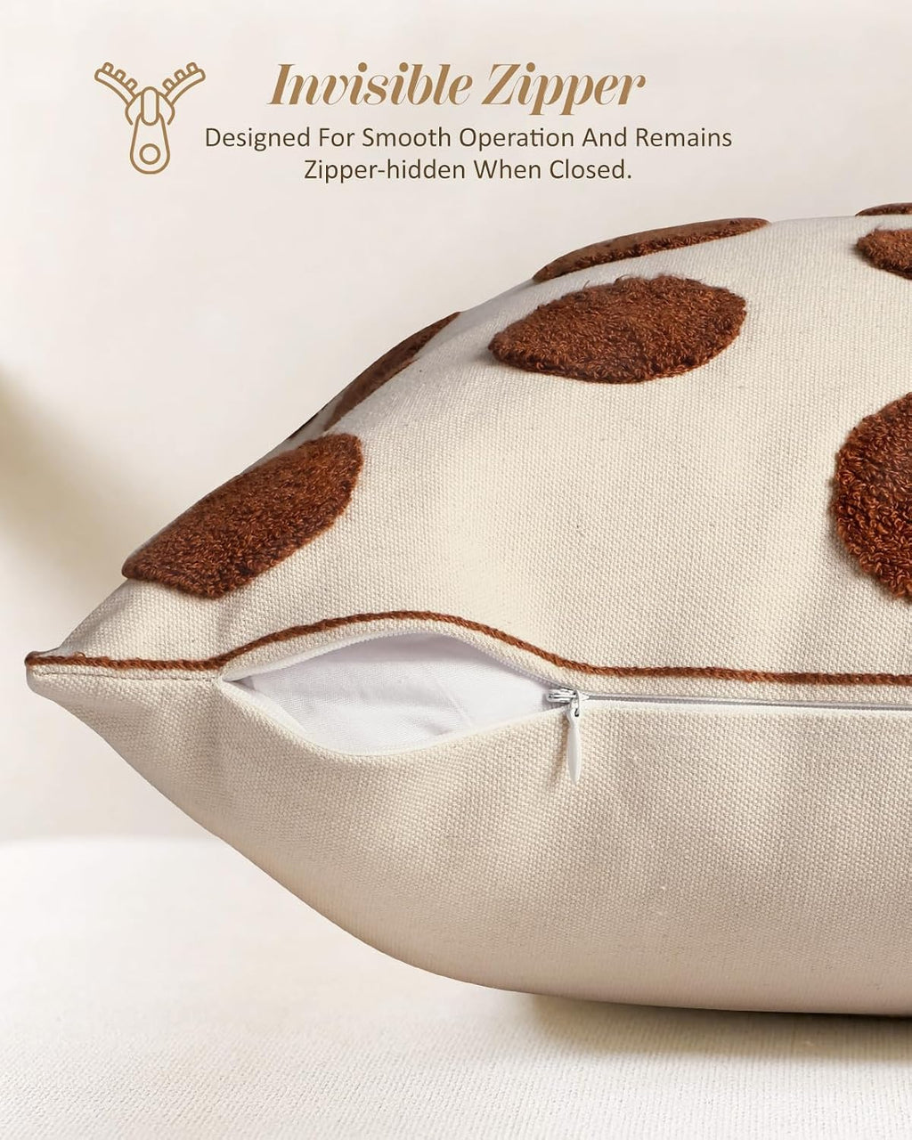 Fall Embroidered Throw Pillow Cover 18x18 Inch, Brown Polka Dot