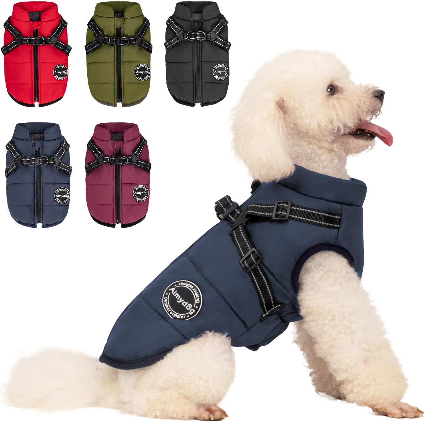 Warm Dog Winter Coat, Dog Cold Weather Jacket with Built-in Harness, Reflective & Adjustable Comfortable Pet Vest, Windproof Apparel for Small Medium Large Dogs (Green)