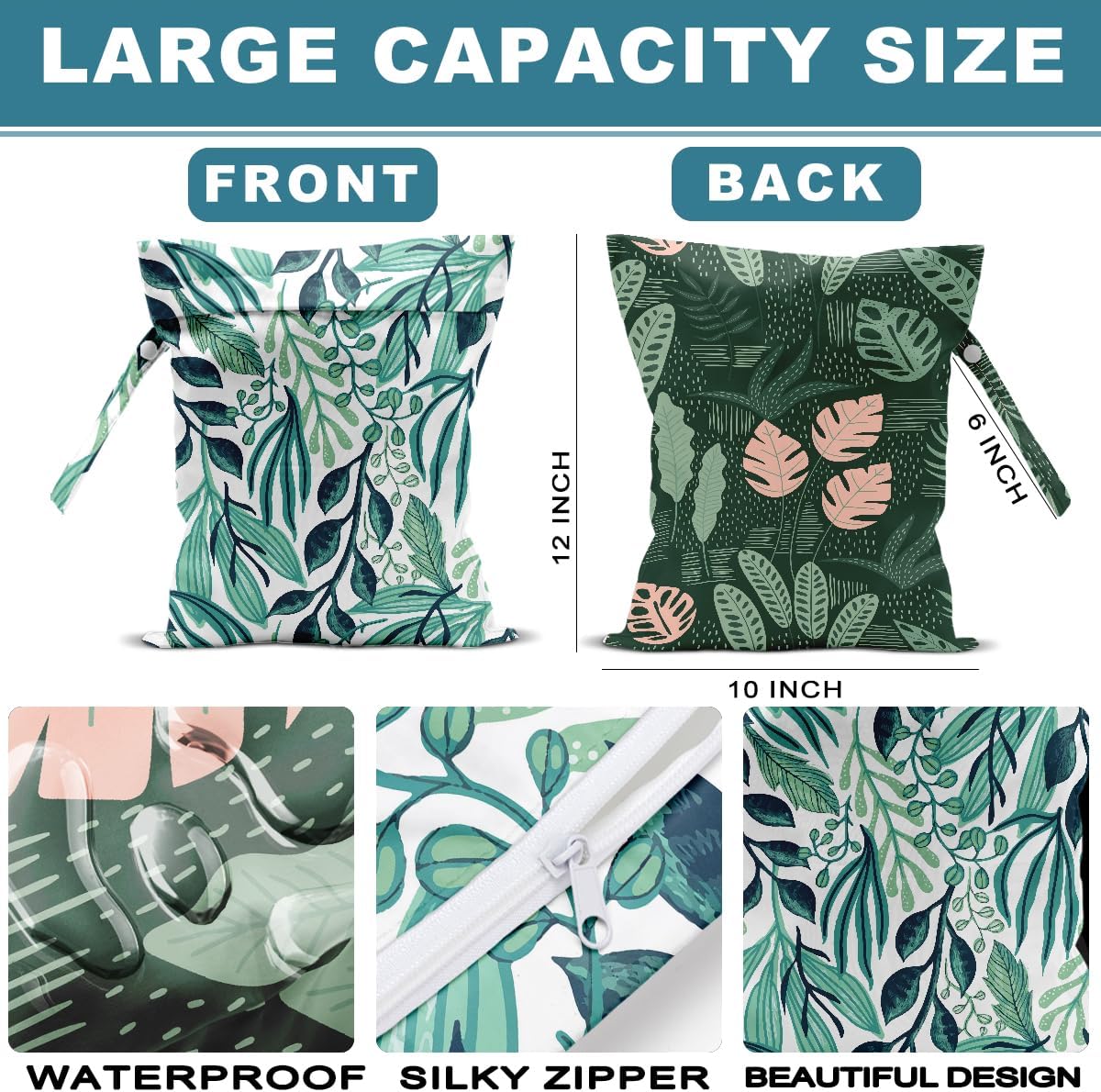 2Pcs Tropical Wet Bag Plant Waterproof Reusable Wet Dry Bags, 12x10 Inch