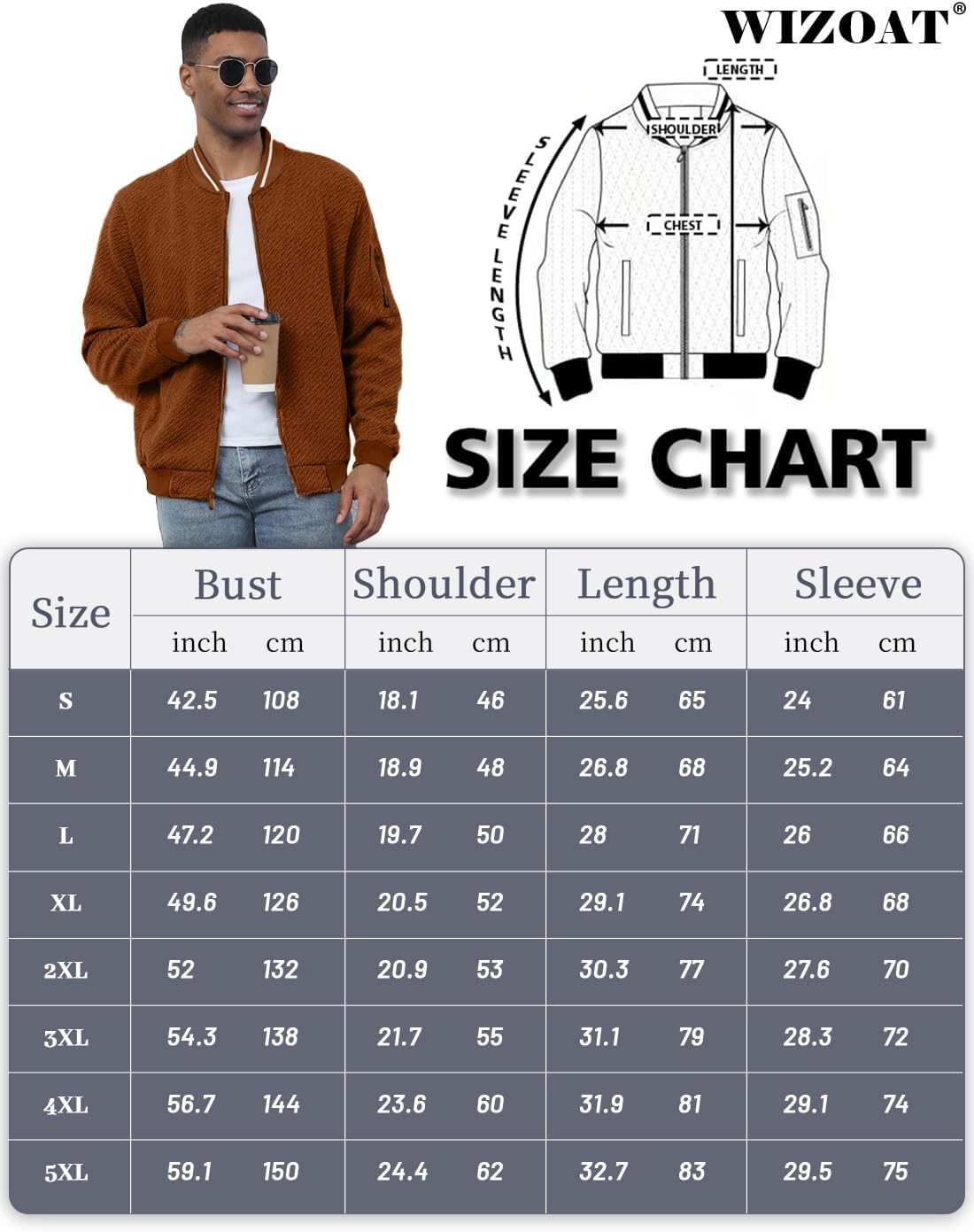 Wizoat Mens Casual Jacket Loose Fit Lightweight Jacket Varsity Bomber Jacket with Zipper