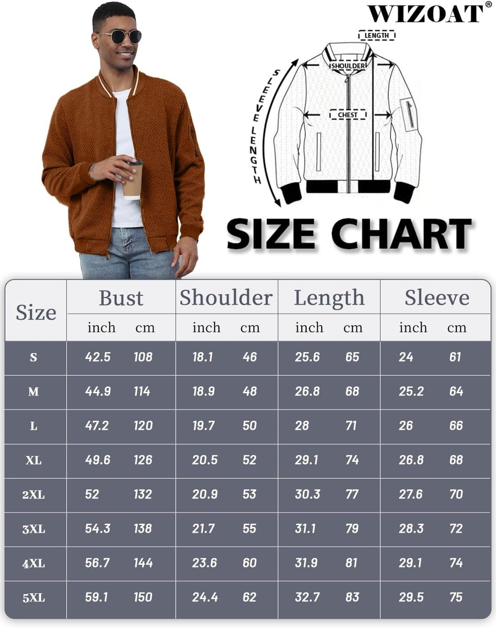 Wizoat Mens Casual Jacket Loose Fit Lightweight Jacket Varsity Bomber Jacket with Zipper