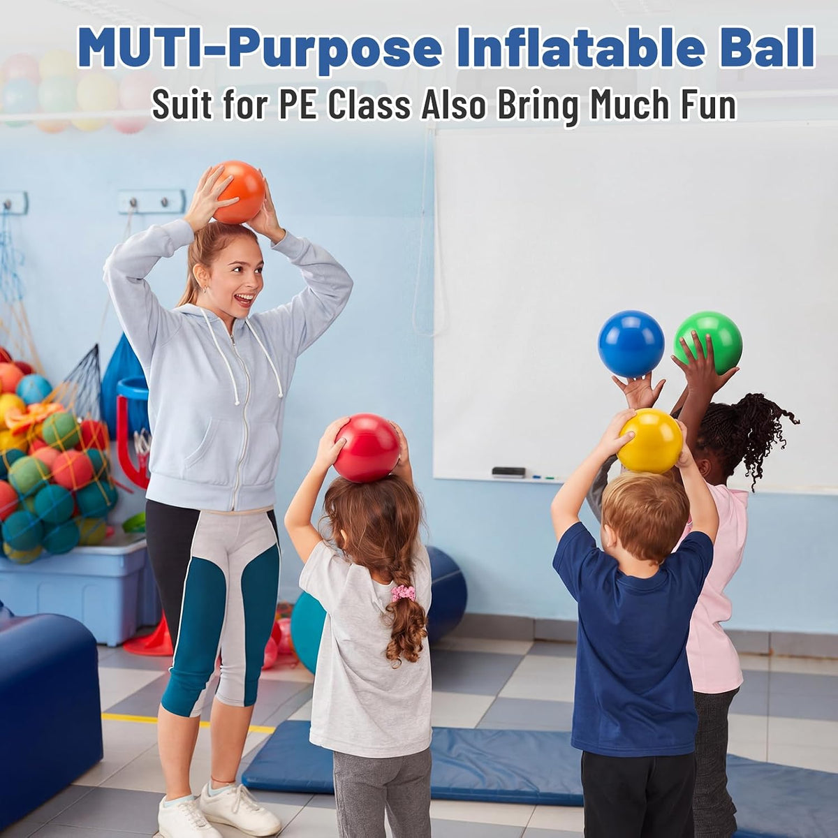 Seenelling 6 Pack Massage Exercise Balls for Myofascial Release, Inflatable Pilates Yoga Ball Set with Pump for Core Training, Fitness, Stretching, Classroom Activities