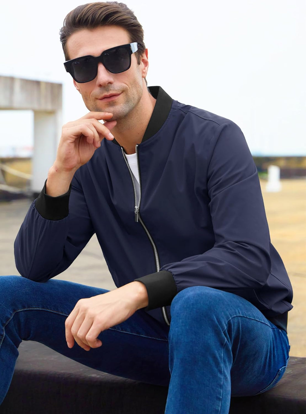 MAGCOMSEN Men's Bomber Jacket Lightweight Full Zip Windbreaker Jackets