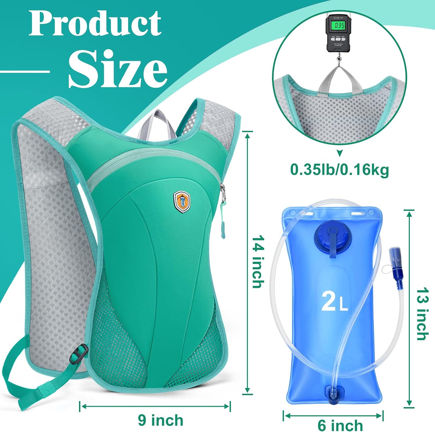 Hydration Backpack with 2L Water Bladder Bag, Lightweight and Breathable Running Vest for Men, Adjustable Chest Straps Water Pack for Cycling Hiking Climbing Outdoor