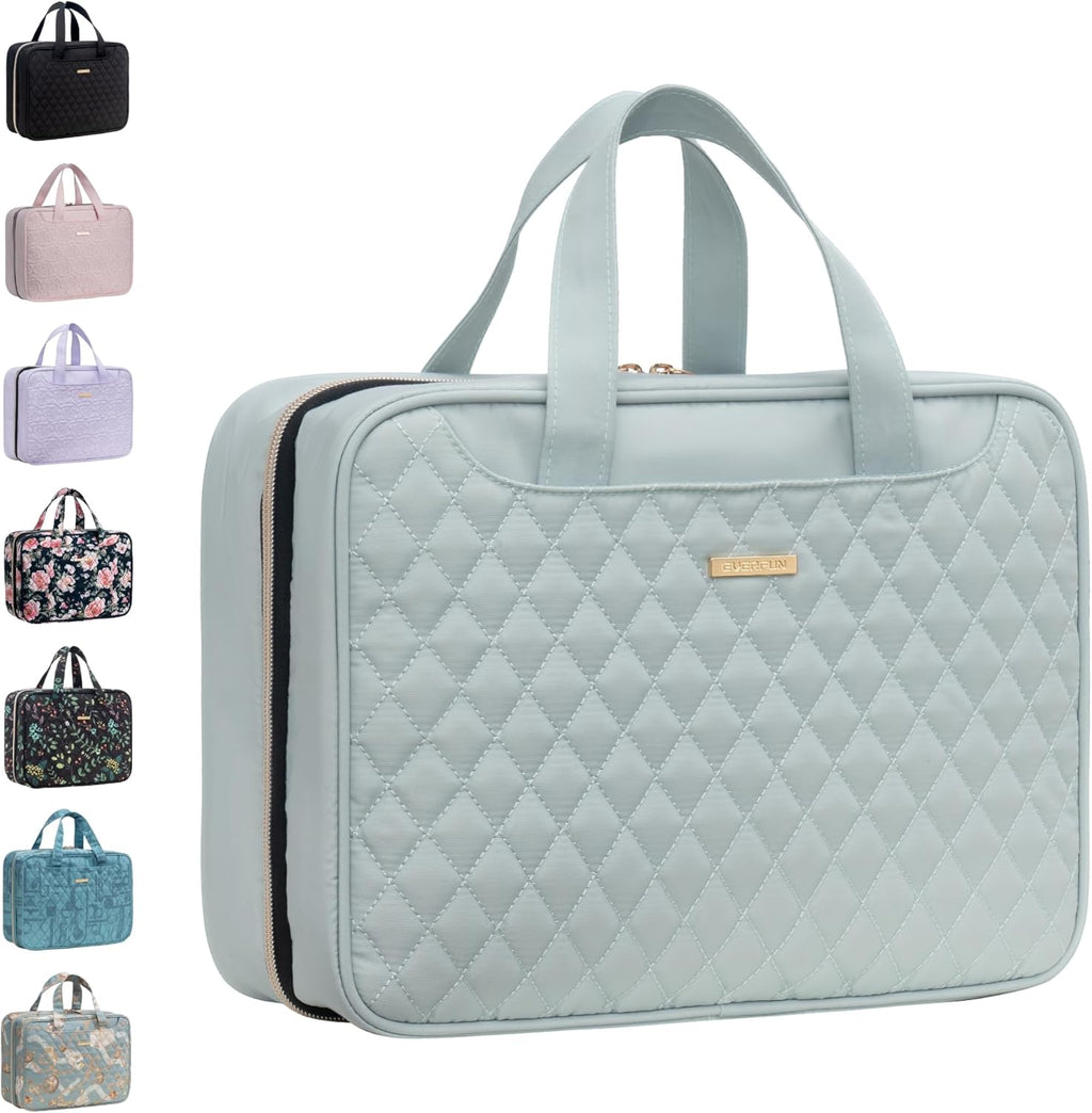Everfun Travel Toiletry Bag with Hanging Hook and Leakproof Wet/Dry Compartments, Large Capacity Makeup Cosmetic Organizer for Women, 12x9x4.5 Inch, Mint Green
