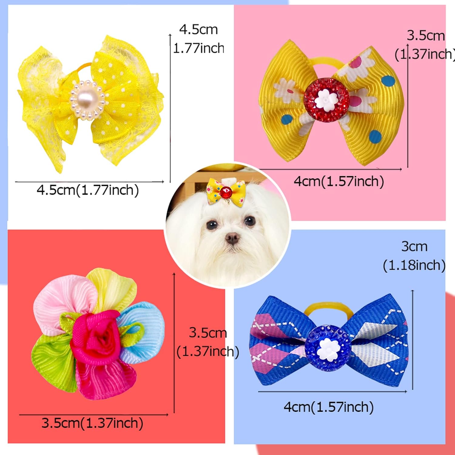 100Pcs Dog Hair Bows with Rubber Bands for Small Medium Dogs