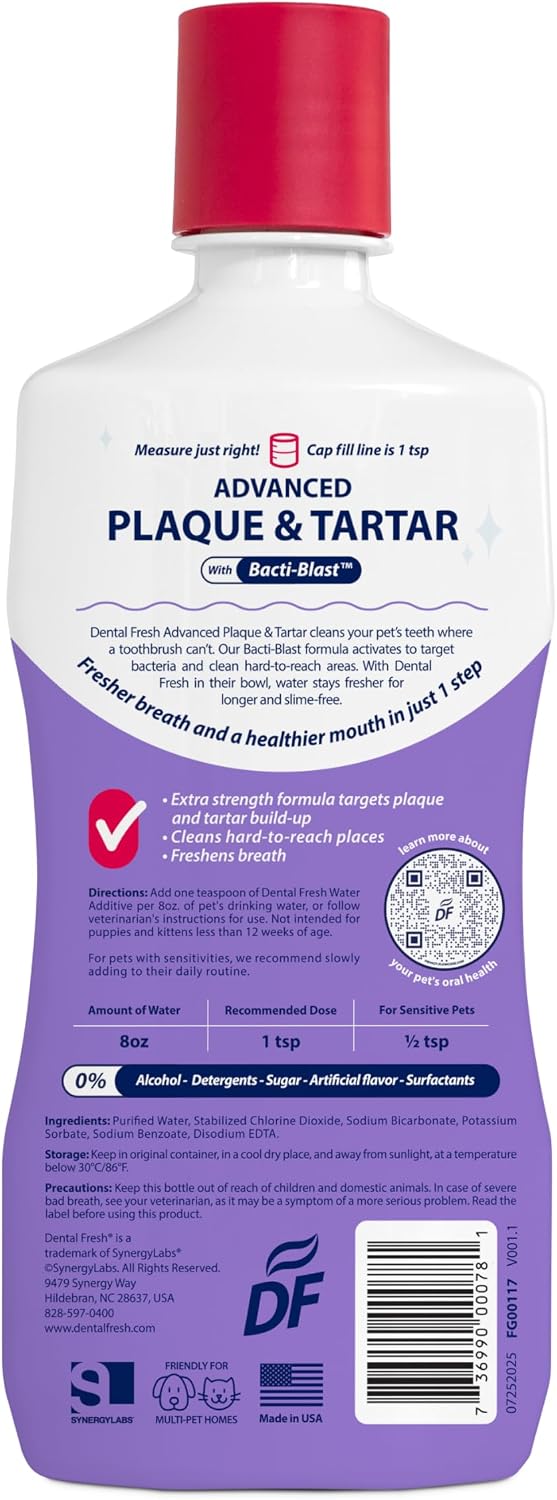 Dental Fresh Advanced Plaque & Tartar Water Additive for Dogs & Cats, 17 oz