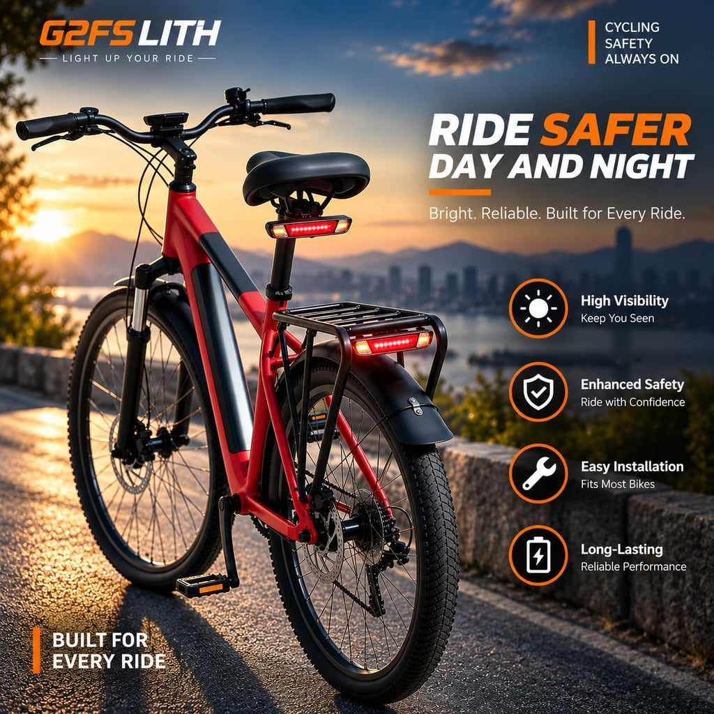 USB-C Bike Tail Light Red Yellow Dual Flash IPX6 Waterproof Rack Lamp