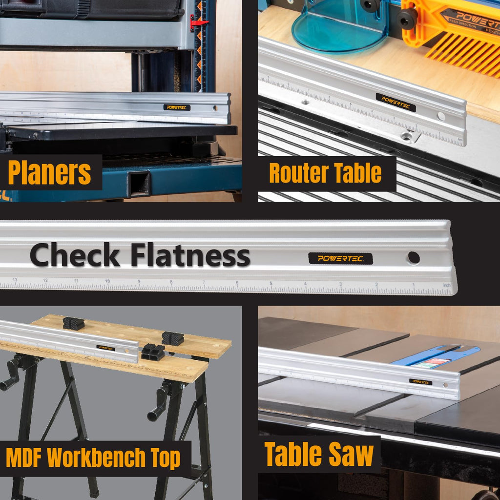 POWERTEC 38 Inch Machinist Aluminum Straight Edges and 3pc L Square, for Checking Surface Warp, Marking/Scribing Lines - Used w/Feeler Gauges for Automotive Repairs, Cylinder Head Checks (72113)