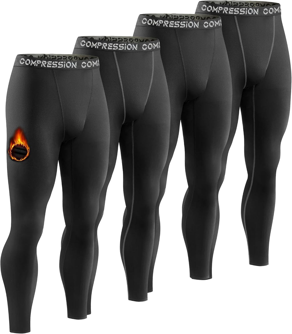 Dalavch 4 Pack Men's Thermal Compression Pants Fleece Lined Leggings