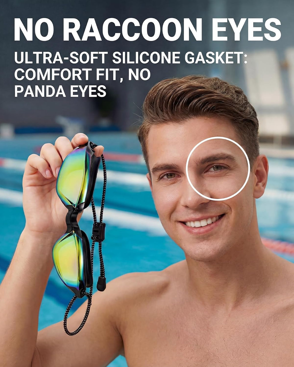 Aegend Swimming Goggles with Adjustable Bungee Strap, No Leak Anti-Fog UV Protection Mirrored Swim Goggles Adults (2 Pack)