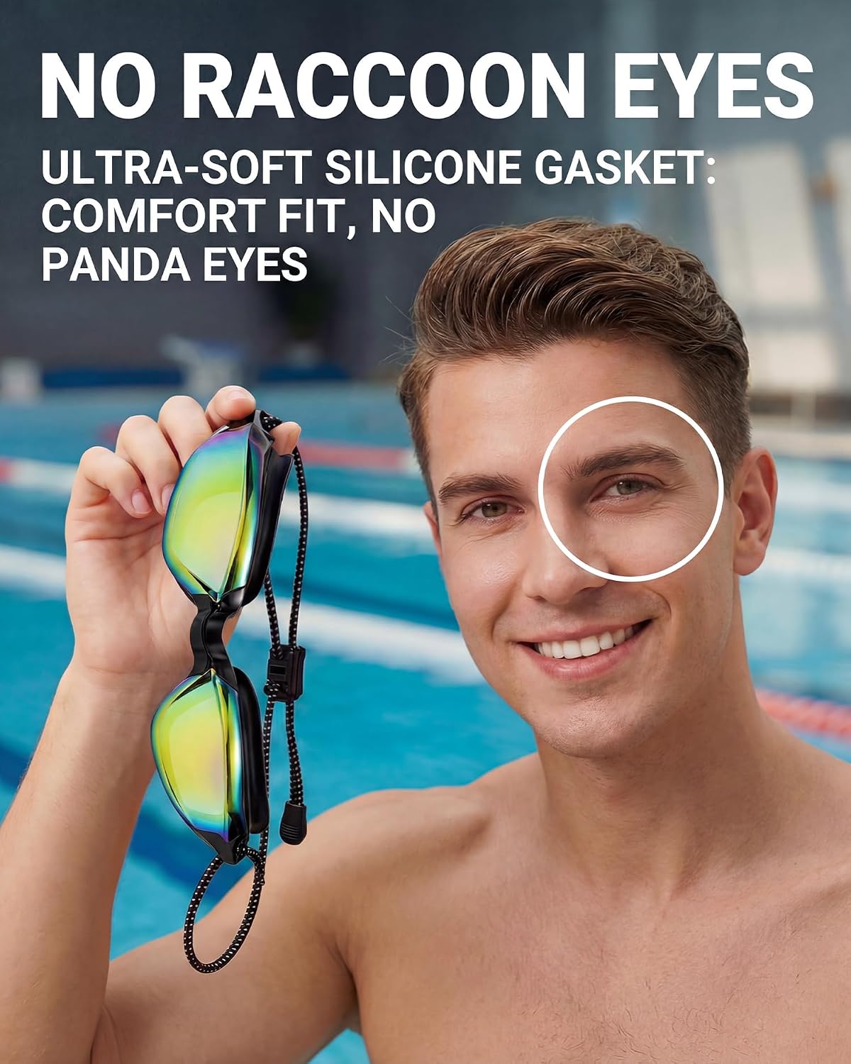 Aegend Swimming Goggles with Adjustable Bungee Strap, No Leak Anti-Fog UV Protection Mirrored Swim Goggles Adults (2 Pack)