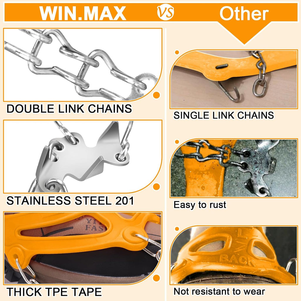 WIN.MAX Crampons for Shoes, Traction Cleats Ice Snow Grips with 19 Stainless Steel Spikes, Shoe Talons Anti - Slip Boots Spikes for Walking, Jogging, Climbing and Hiking