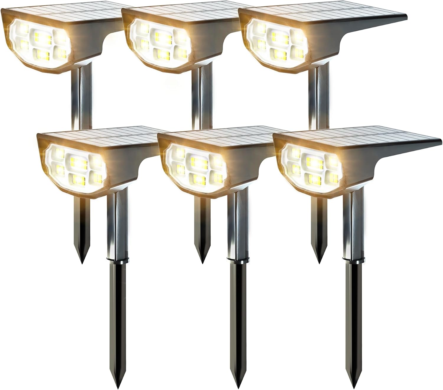 Solar Spot Lights Outdoor IP68 Waterproof, Ultra-Bright Performance，Simple Modes for Easier Operation, Auto On/Off，Solar Powered Landscape Lights for Garden, Yard, Pathway (Warm White, 6 Pack)