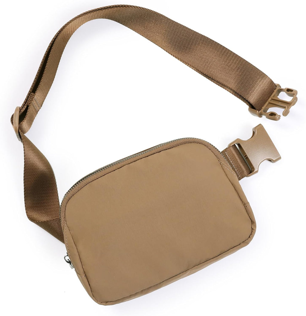 ODODOS Unisex Mini Belt Bag with Adjustable Strap Small Fanny Pack for Workout Running Traveling Hiking, Caramel