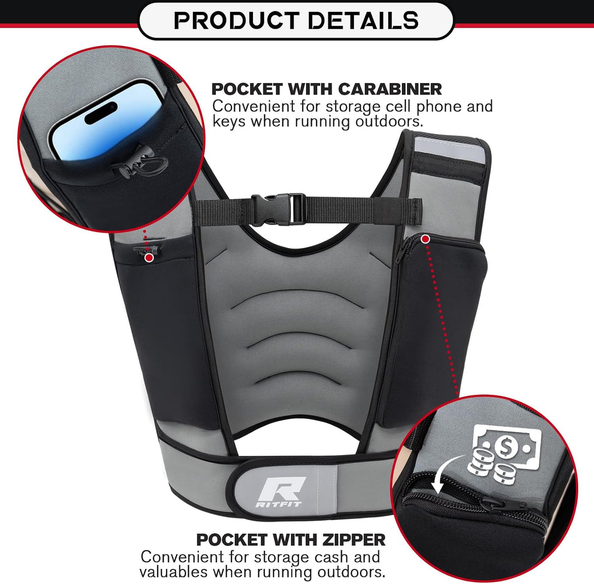 RitFit Weighted Vest, 4lb/8lb/10lb/12lb/15lb/20lb Weight Vest with Reflective Stripes, Weight Vest Adjustable for Women and Men Workout, Strength Training, Running, Fitness, Jogging, Walking