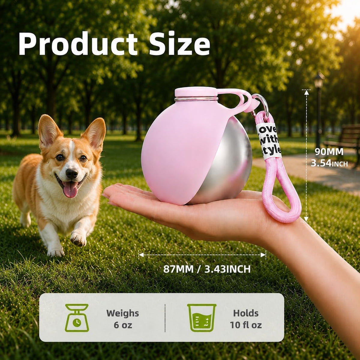 Portable Dog Water Bottle with Collapsible Silicone Bowl & Cleaning Brush
