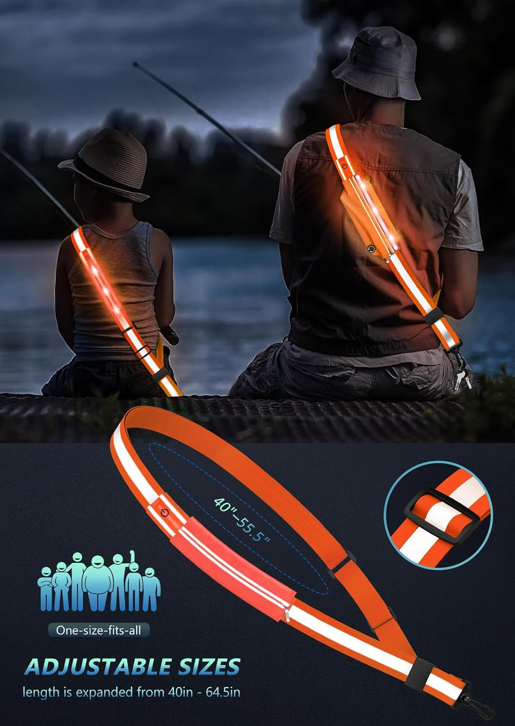 Fokia Kunbio LED Reflective Belt Sash for Walking at Night,Running Safety Gear LED Light Up Running Belt for Runners Walkers