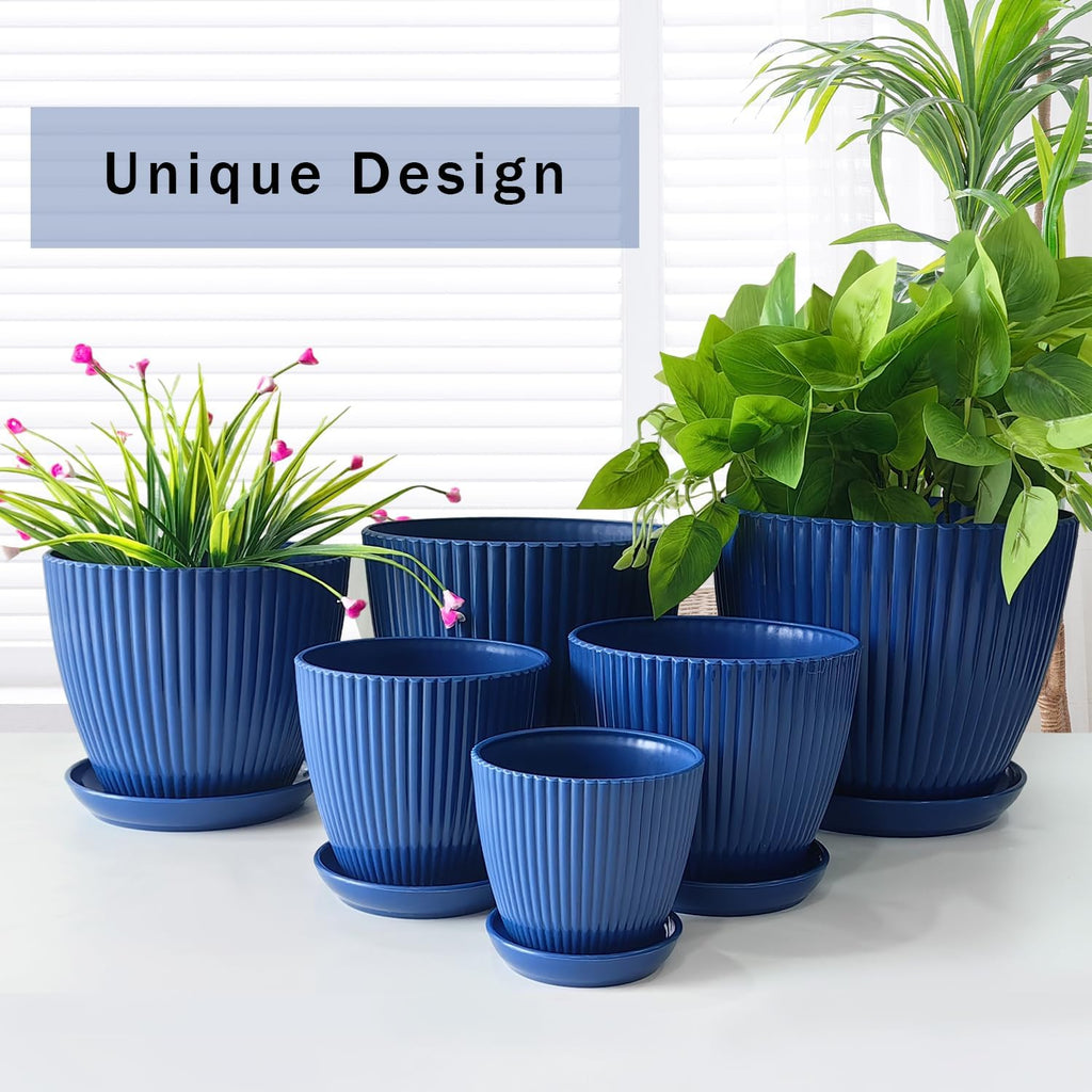 RooTrimmer Multi Size Plant Pots with Saucers & Drain Holes Blue