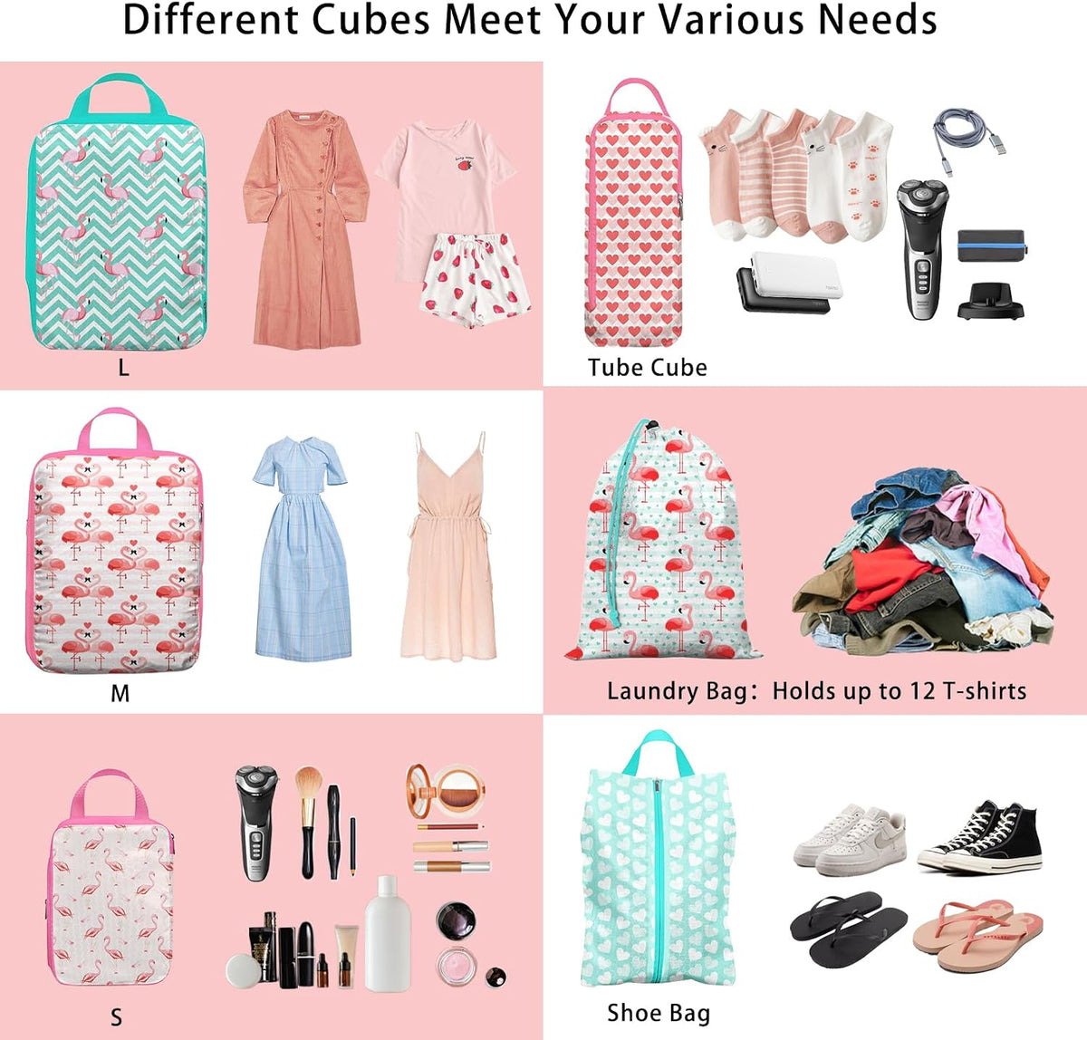 6 Pcs Compression Packing Cubes, Packing Cubes for Travel, Waterproof Luggage Organizer Bags Set, Cute Packaging Cubes for Women Kids Backpack Carry-Ons
