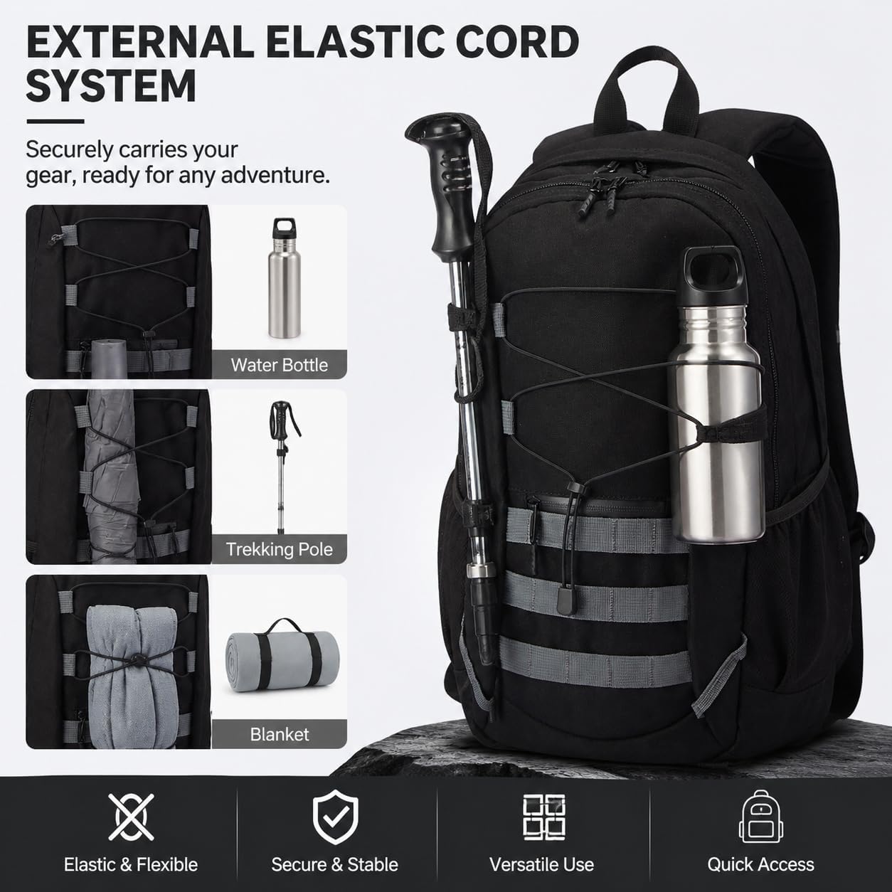 Hiking Travel Backpacks Men and Women, Lightweight Waterproof Laptop Backpack Outdoor Camping Backpack Hiking Daypack for Travel, Trekking, Work 26L (Black)