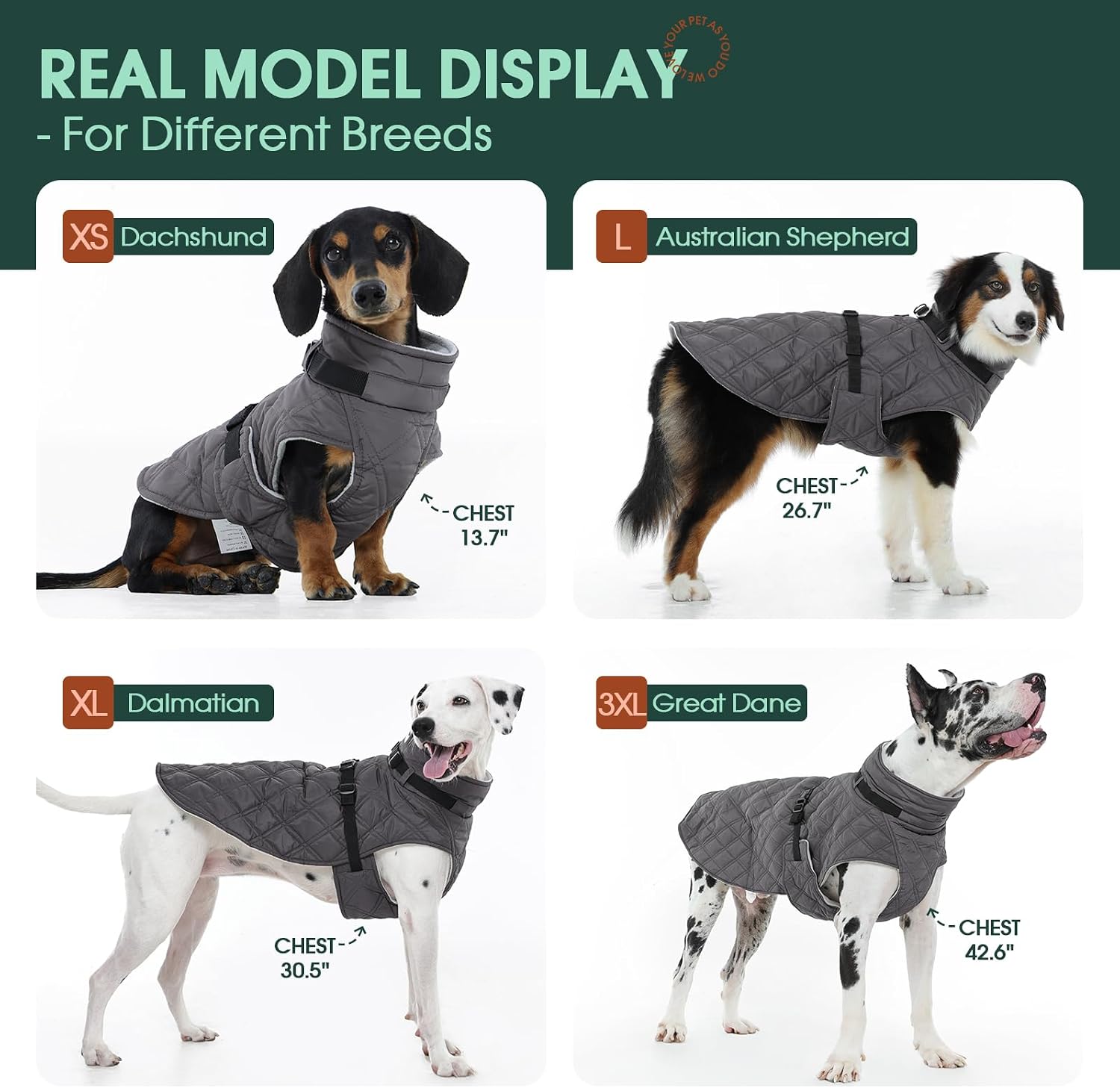 Kuoser Dog Coat Warm Fleece Lining Turtleneck Dog Jacket with Harness Built-in, Adjustable Windproof Cold Weather Coats with Quick Release Buckle Pet Winter Snowsuit for Medium Large Dogs, Grey L