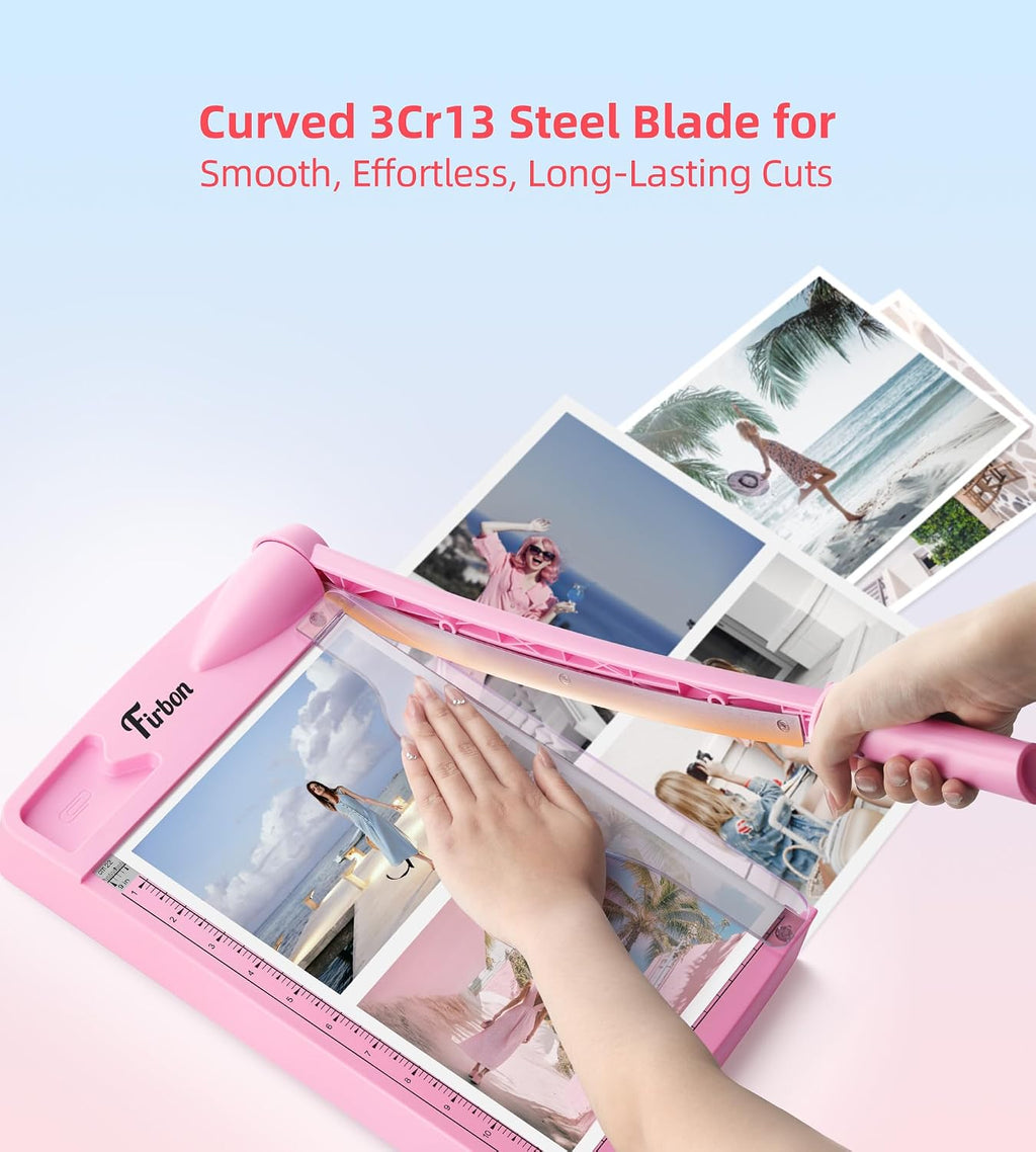 Firbon 12 Inch Guillotine Paper Cutter, Heavy Duty Paper Trimmer, Pink