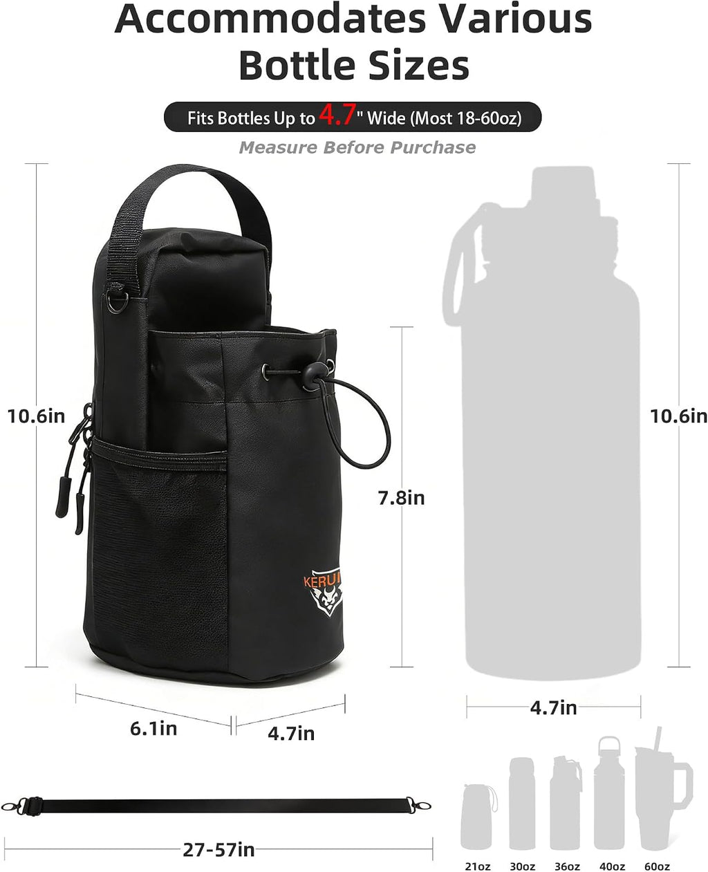 Magnetic Gym Bag Water Bottle Holder for 20-60oz Bottles, Tumblers