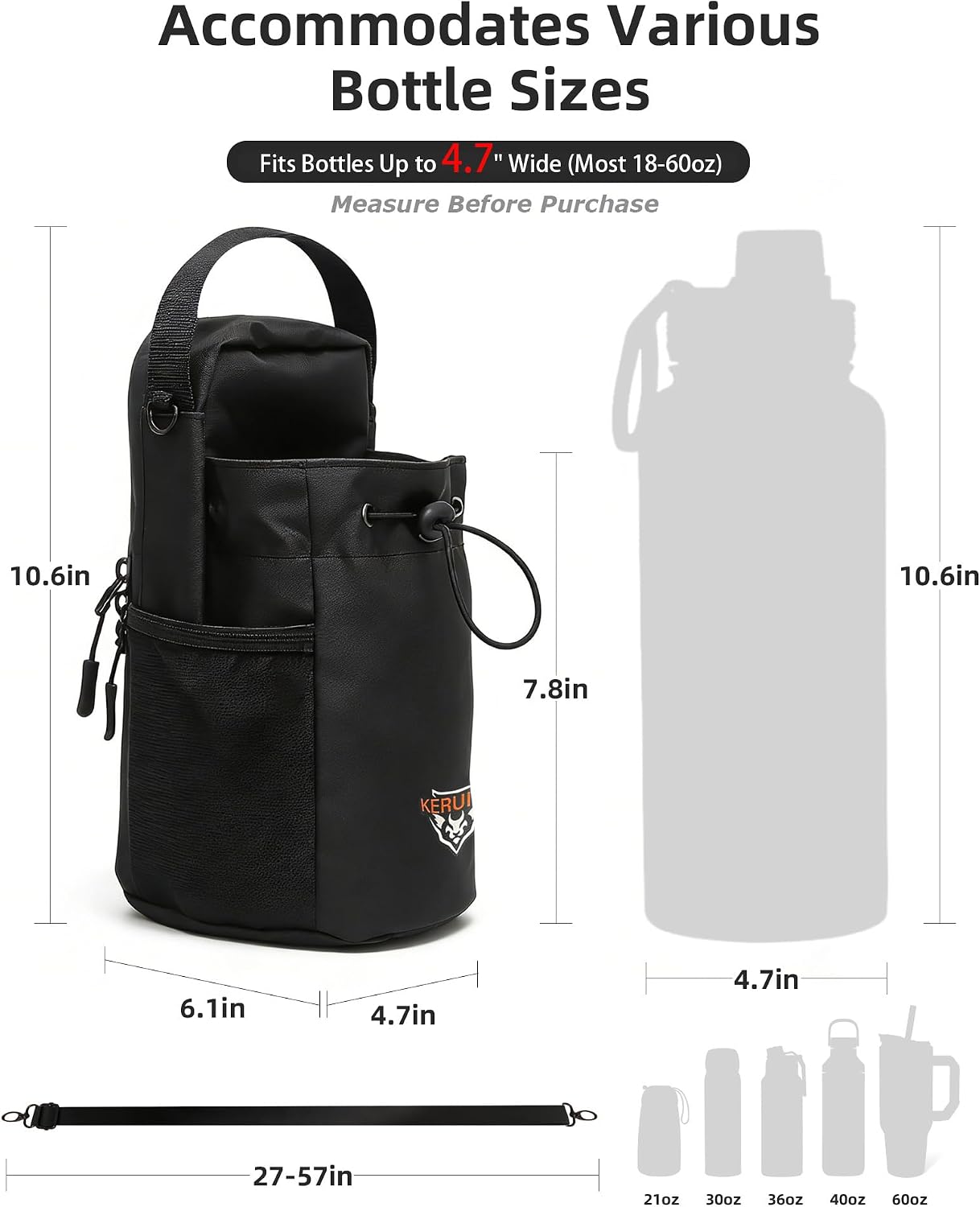 Magnetic Gym Bag Water Bottle Holder for 20-60oz Bottles, Tumblers