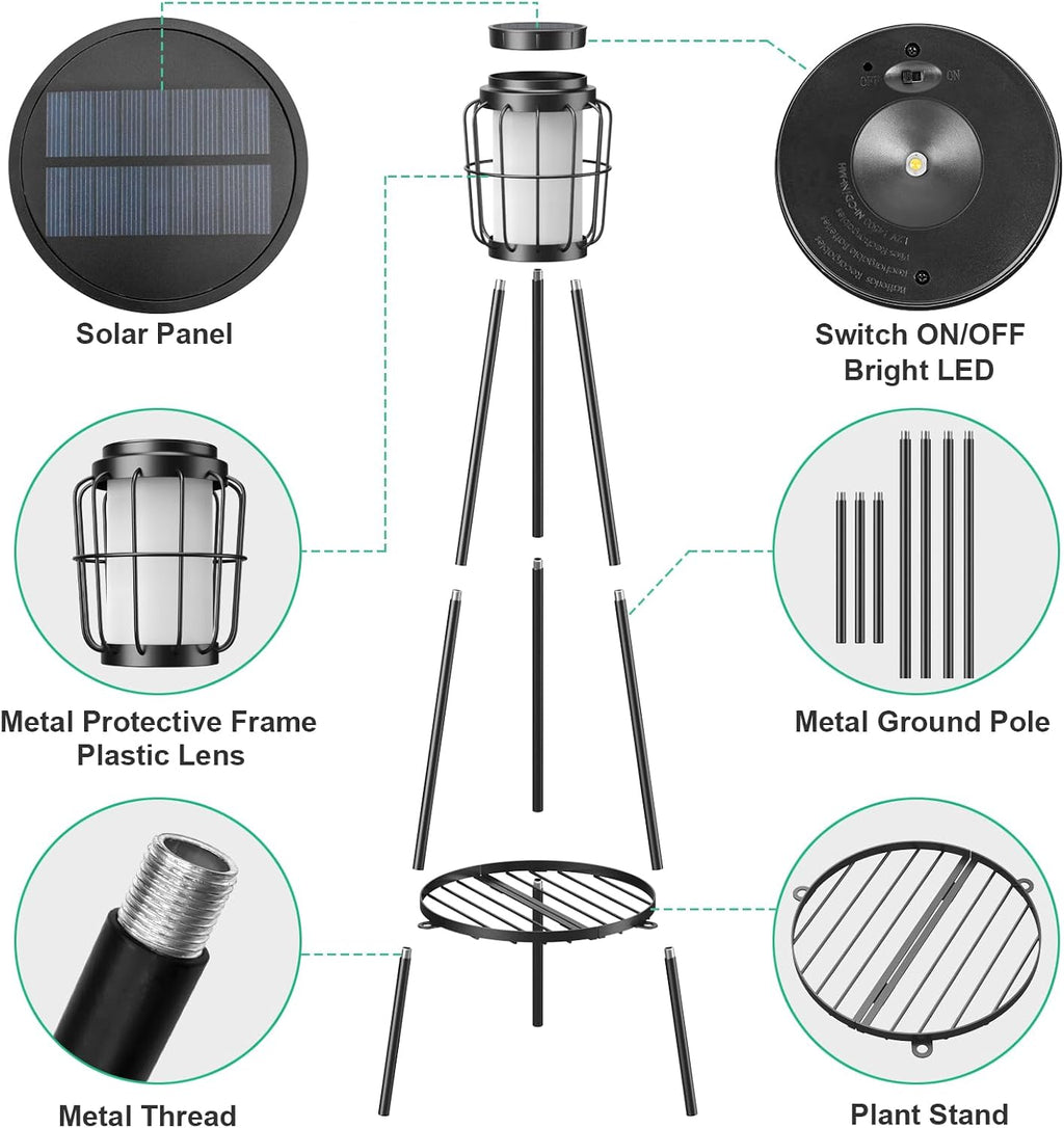 VISFLAIR 2 Pack Solar Lights with Plant Stand, Outdoor Floor Lamps, Waterproof Solar Powered Floor Lamps for Patio Deck Porch Yard Garden Decor