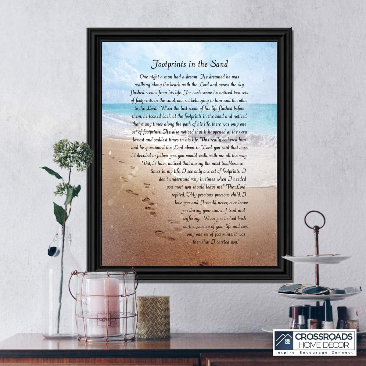 Footprints in the Sand Inspirational Wall Art, Beach Decor, Christian Gifts for Women and Men, Christian Wall Decor, Get Well Soon, Encouraging Scripture Wall Art, Framed Sympathy Gift 2102B