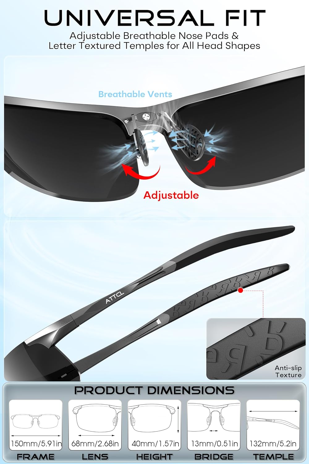 ATTCL 0.9 oz Polarized Sunglasses Men Al-Mg Metal Golf Fishing Sports UV400