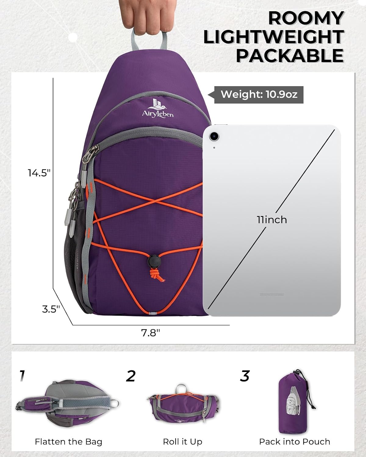 Packable Crossbody Sling Bag for Men Women RFID Lightweight Travel Daypack
