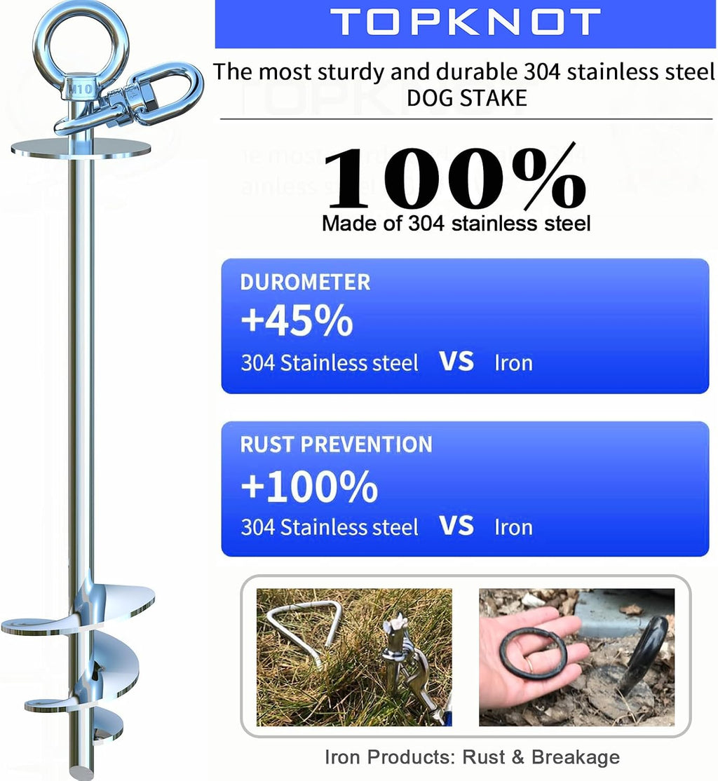 TOPKNOT Dog Tie Out Cable and Stake for Yard,with 2x15FT Heavy Duty Cables,360°Swivel Dog Run Anchor- No Tangle,Runner for Yard - Up to 200LBS,Ideal for Outdoor Camping