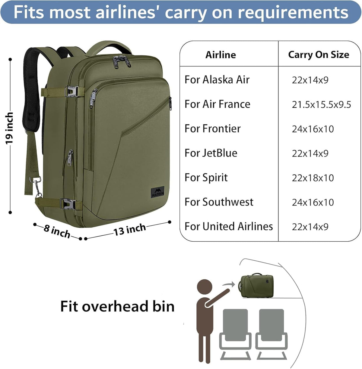 MATEIN Expandable Air Travel Backpack, Light Weight Carry on Backpack