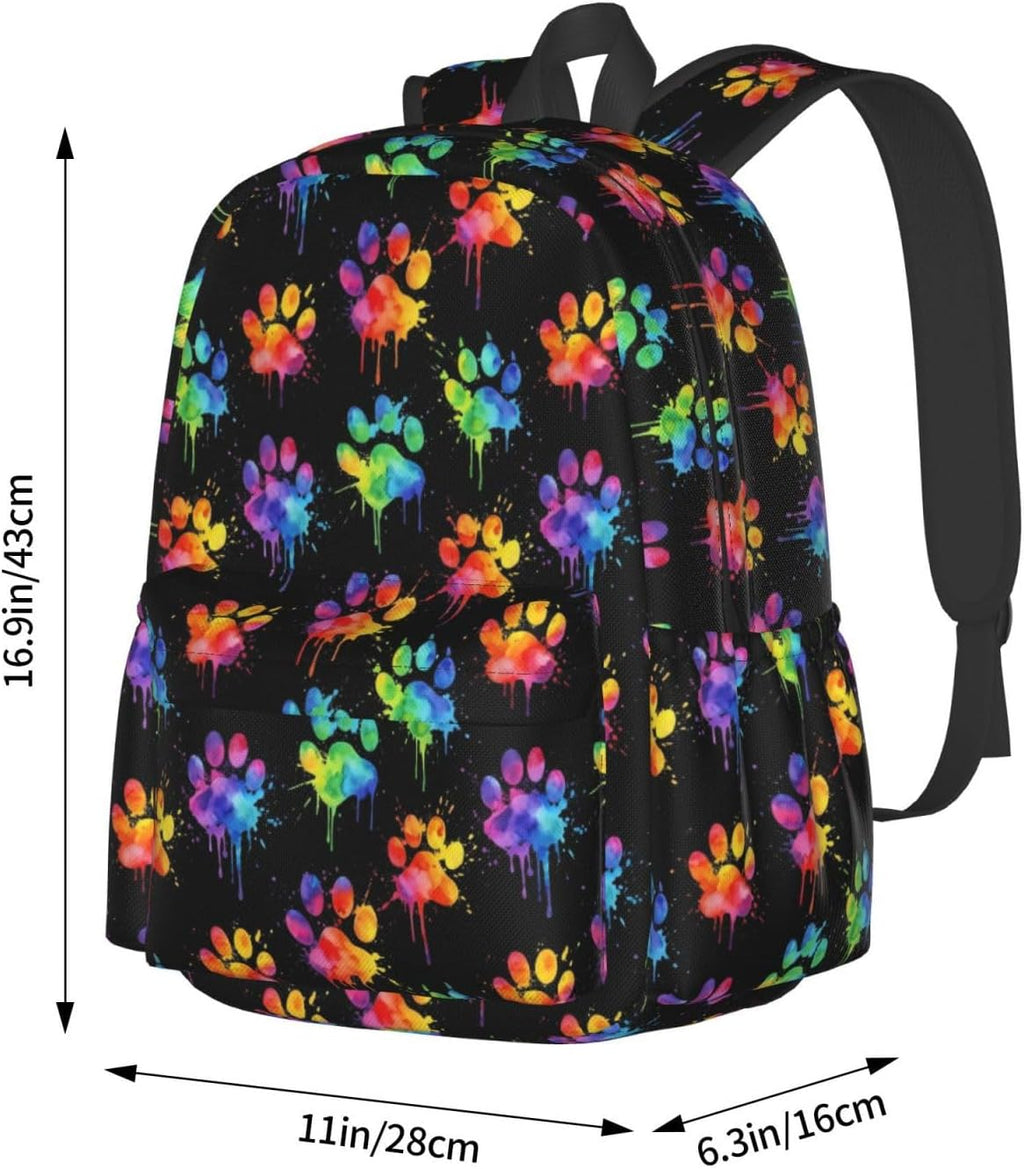 Colorful Dog Paws Laptop Backpack For Men Women, Lightweight Daypack Bookbag For Daily Commutes Business Travel Hiking