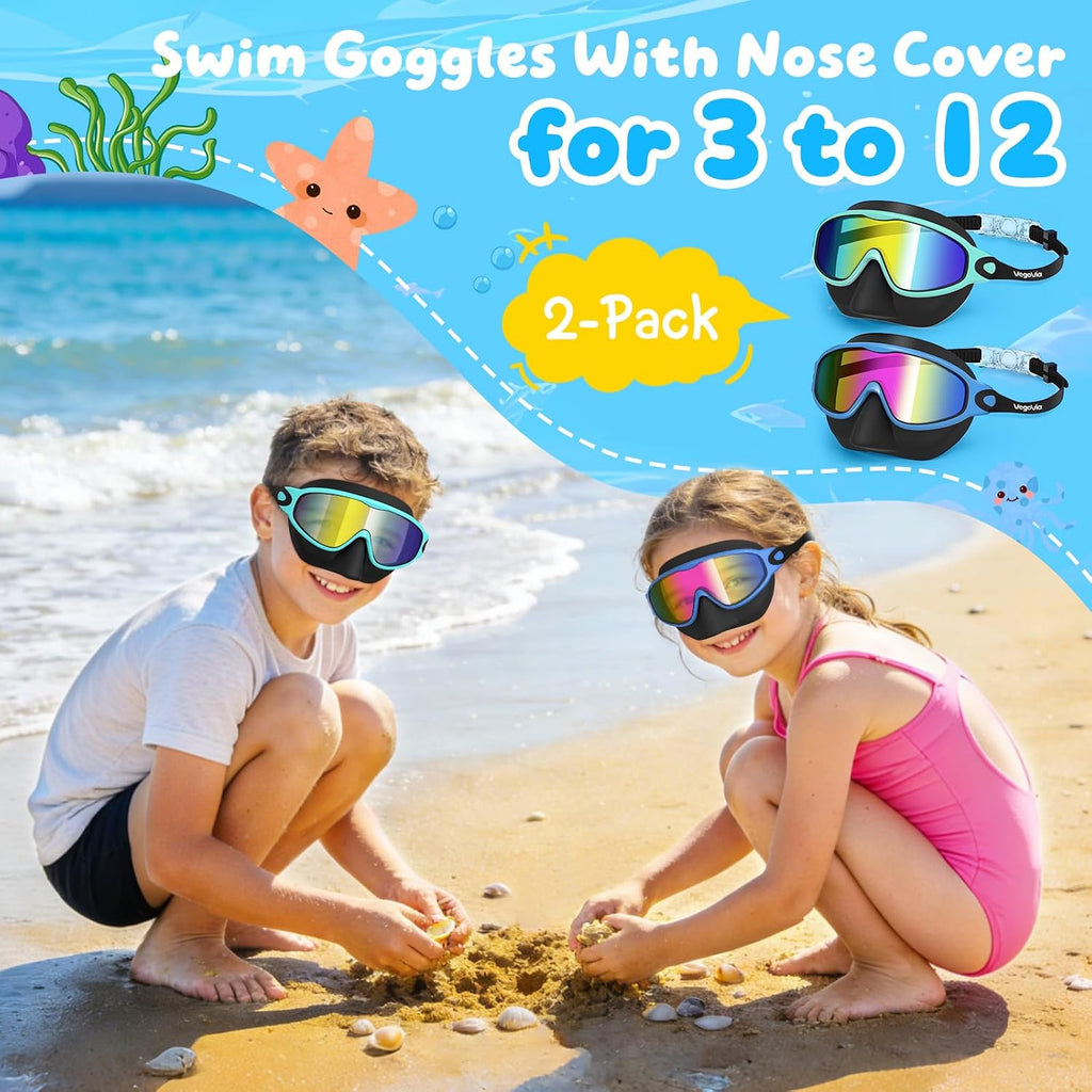 VegoVia 2 Pack Kids Swim Goggles with Nose Cover