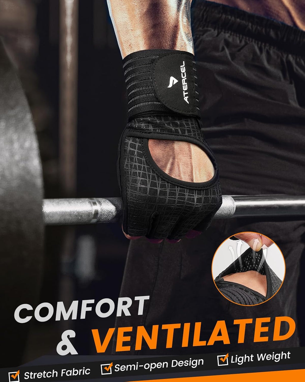 ATERCEL Gym Gloves for Men with Wrist Support, for Workout Weight Lifting