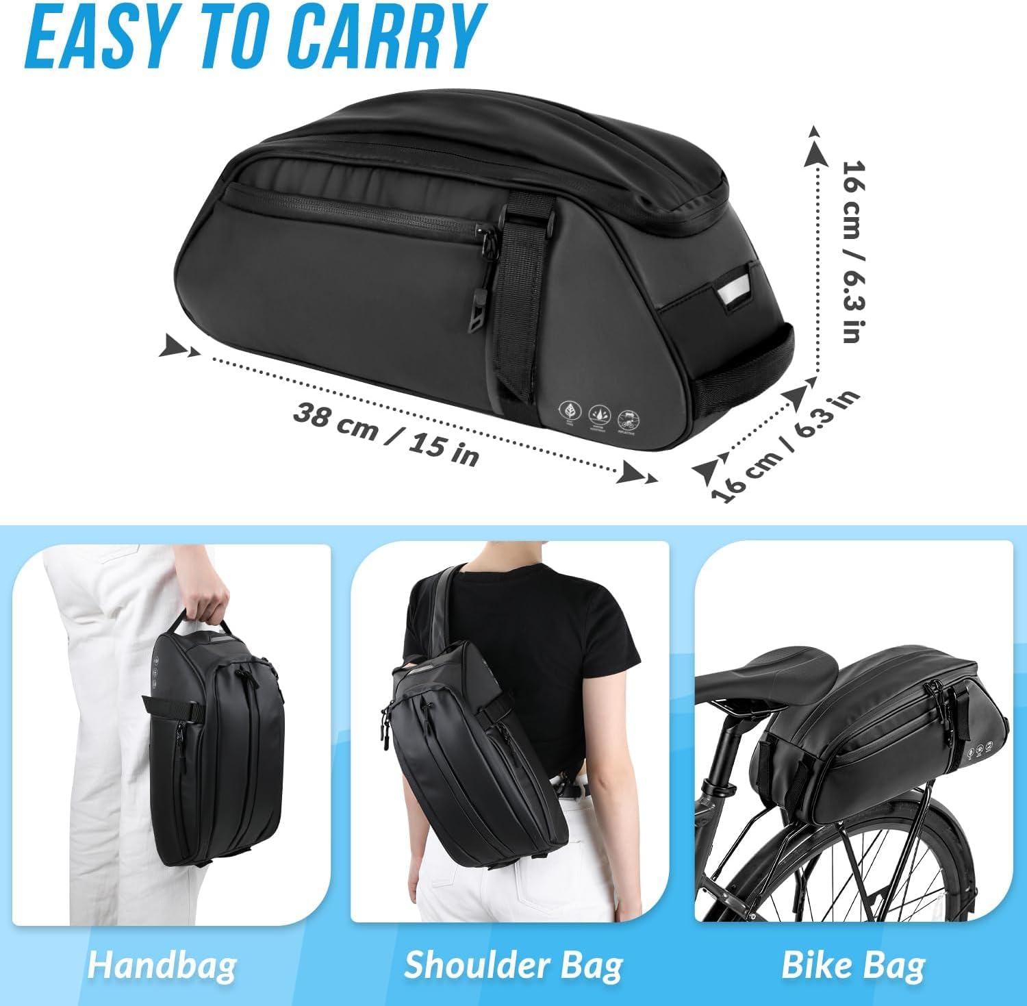 WOTOW Rear Bike Rack Bag, 8L Waterproof Bike Storage Saddle Bag for Bicycle
