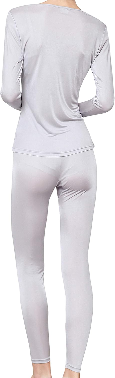 METWAY Women's Silk Long Johns V-Neck Pure Silk Thermal Underwear Sets for Winter Base Layer
