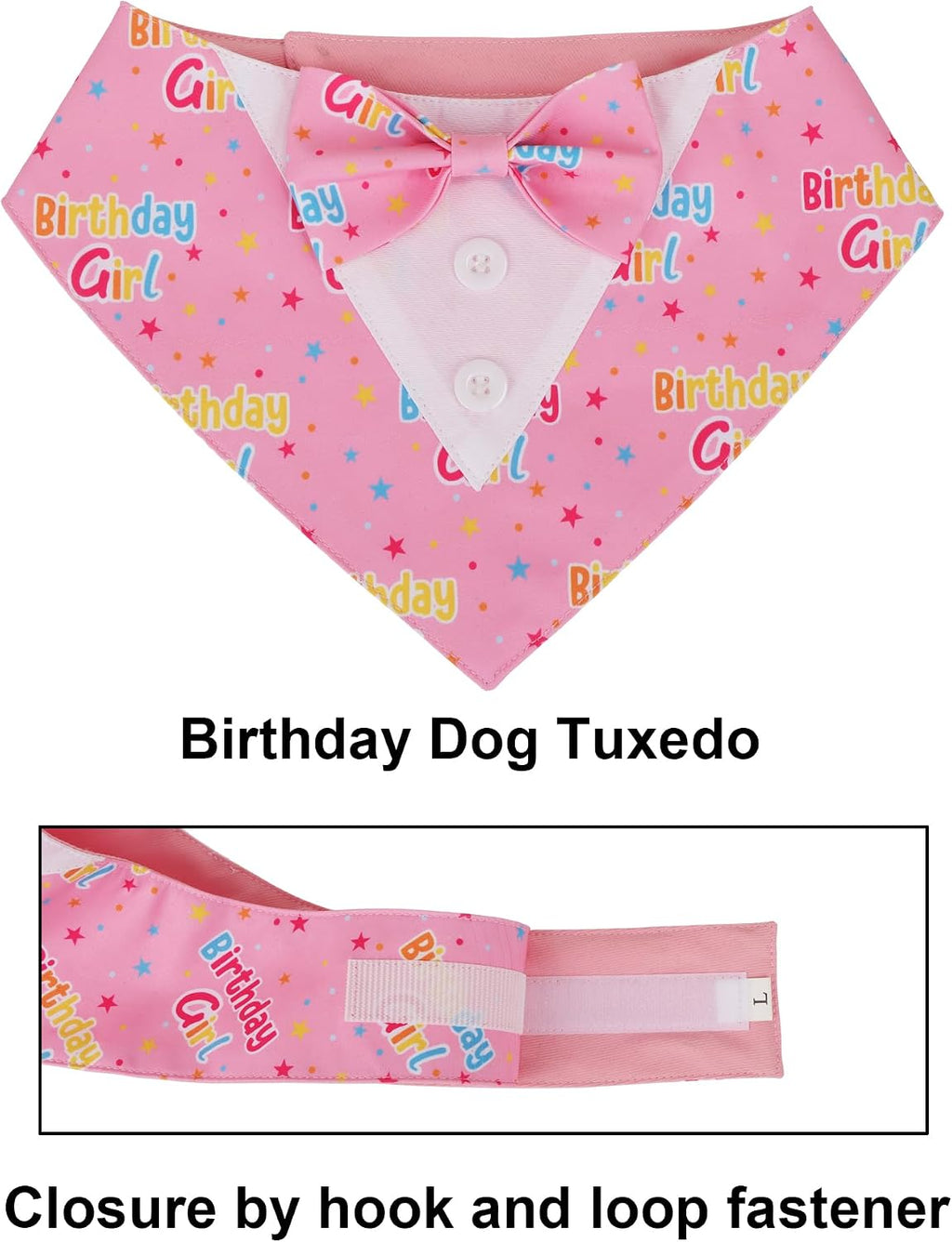 ADOGGYGO Birthday Dog Bandana with Bowtie, Pink Girl Dog Tuxedo, Large