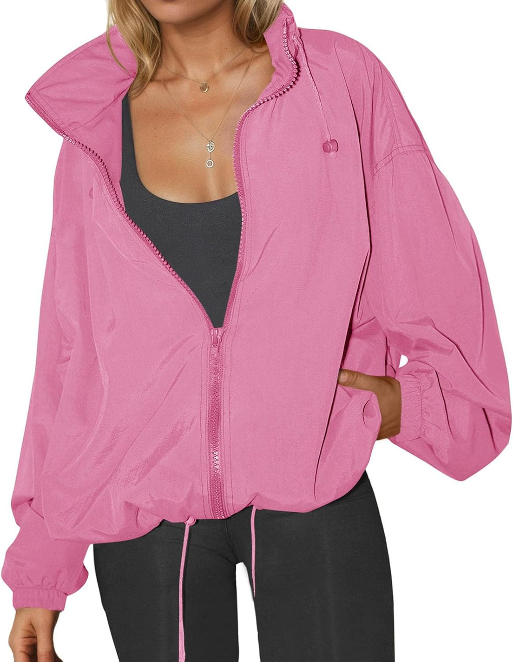 Yousify Womens Waterproof Rain Jackets Lightweight Zip Up Raincoat Outdoor Hiking Hooded Windbreaker with Pocket