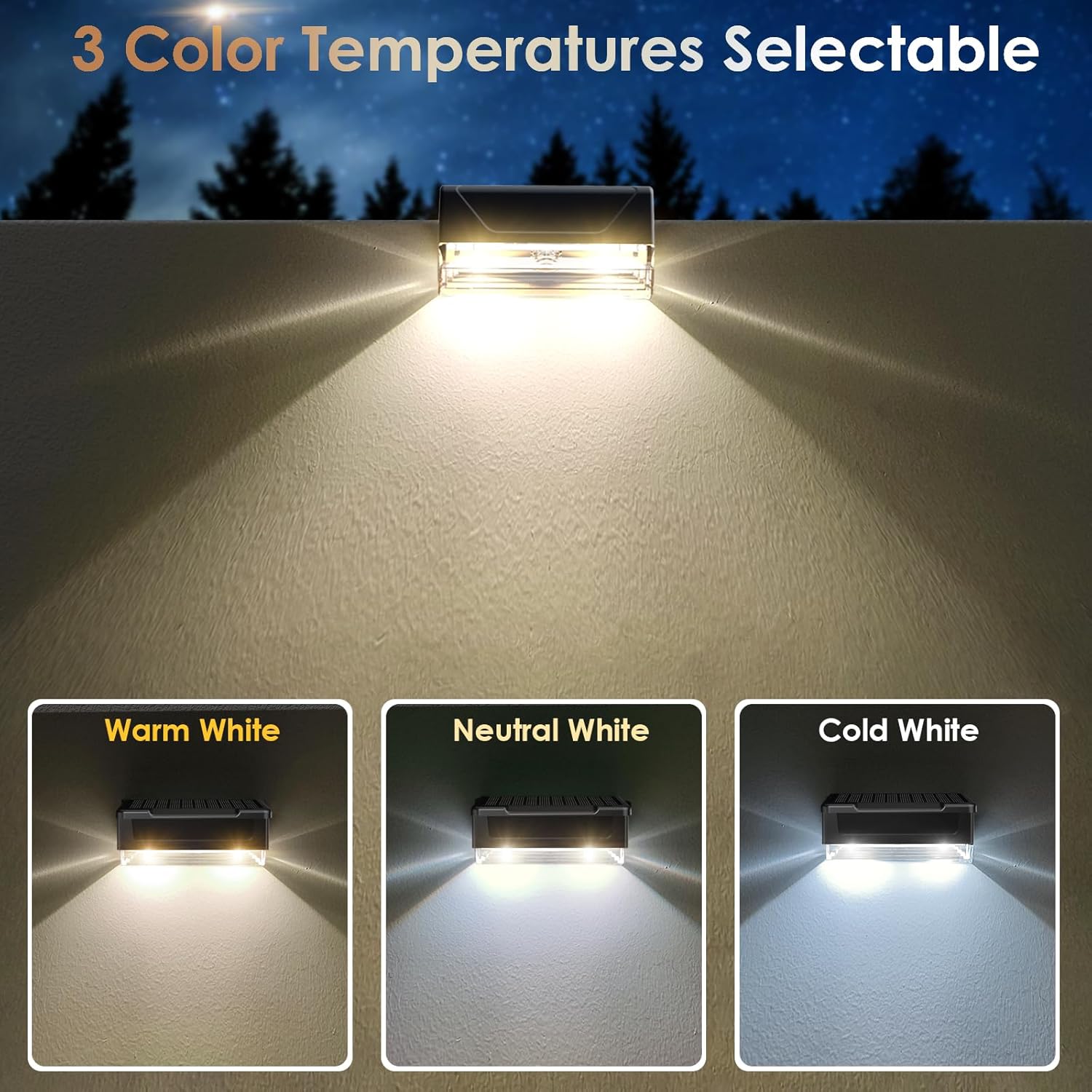 Solar Fence Lights Outdoor，3000/4000/6000K 3 Mode Fence Light Solar Powered