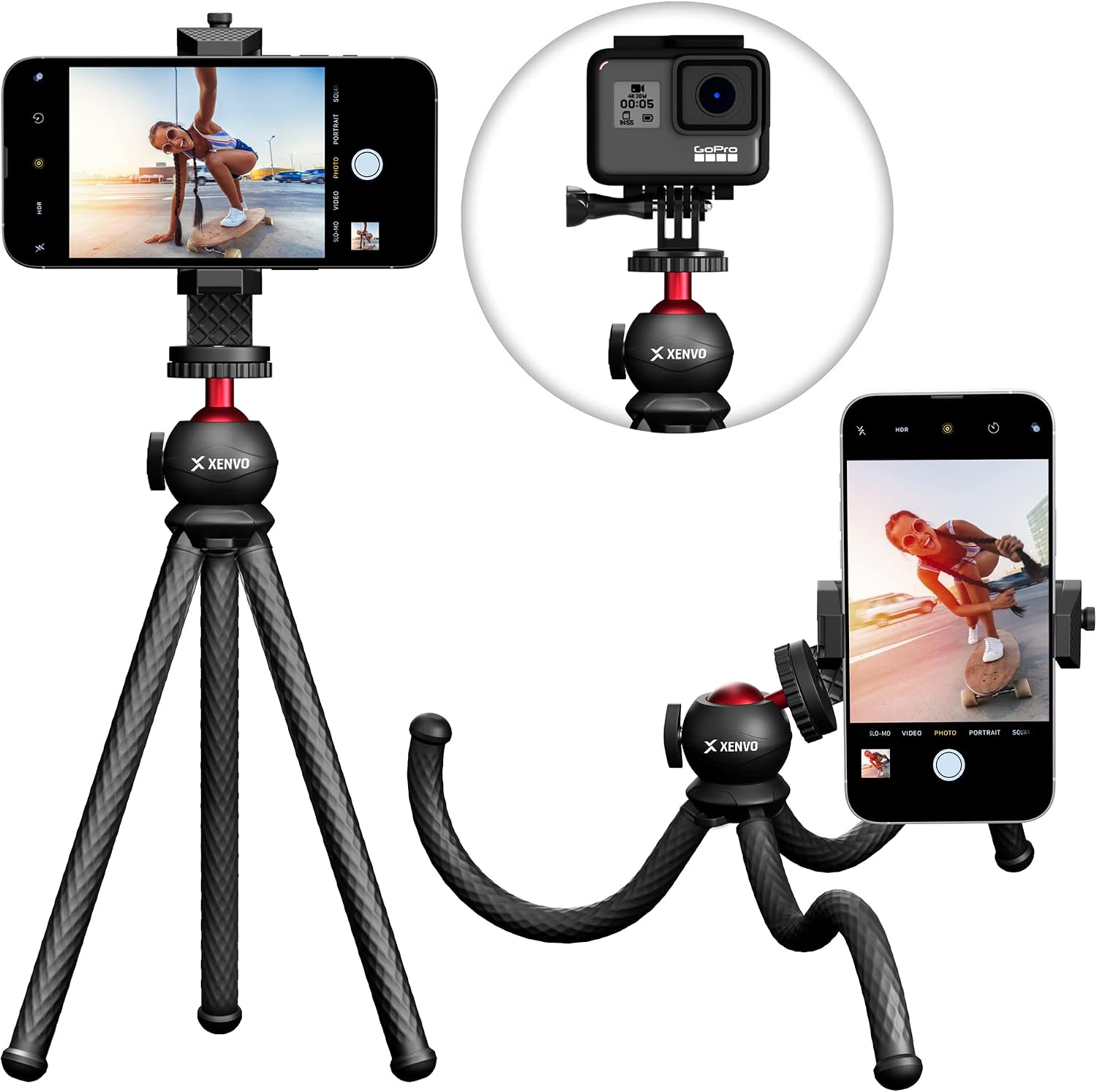 Xenvo SquidGrip Flexible Cell Phone Tripod and Portable Action Camera Holder - Compatible with iPhone, GoPro, Android, Samsung, Google Pixel and All Mobile Phones Red