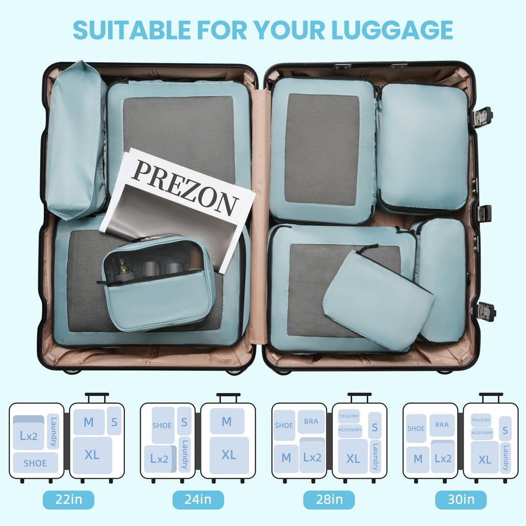 Mesh Packing Cubes for Travel, Durable Luggage Organizer with Sturdy Material and Double Zippers, Comprehensive Set for Travel Accessories Storage, 10 set, teal