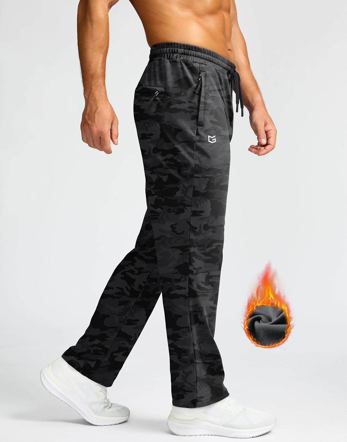 G Gradual Men's Fleece Lined Pants with 3 Zipper Pockets Water Resistant Winter Warm Hiking Pants Athletic Sweatpants for Men(Grey Camo,2XL)