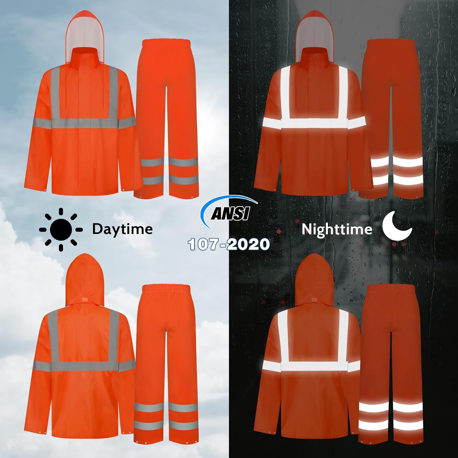 TCCFCCT High Visibility Rain Gear for Men - Waterproof High Vis Jacket & Pants, Class 3 Hi Vis Coat - Rain Suits for Men's Work & Outdoors, 4XL-5XL Orange WP