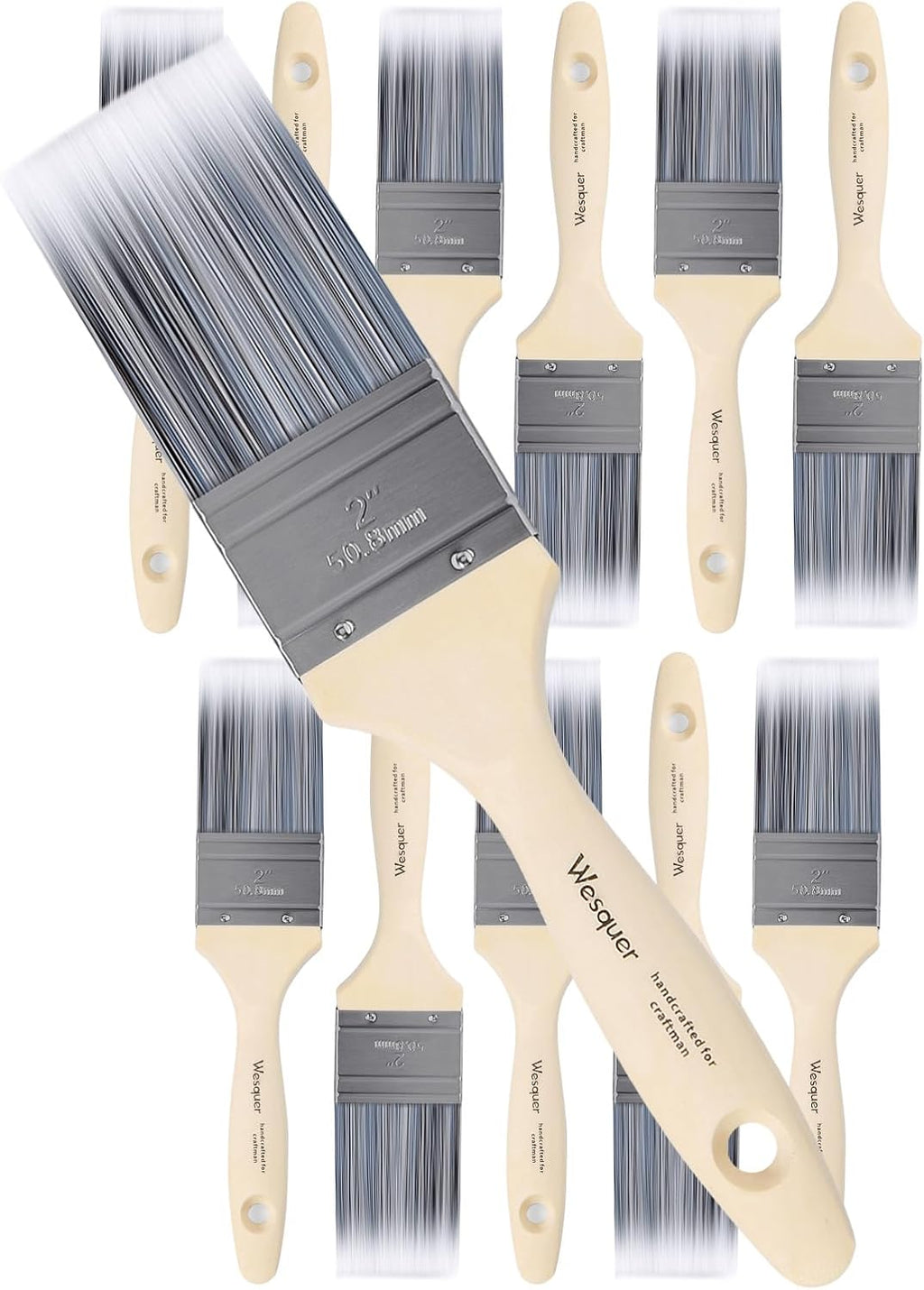 Wesquer 2 Inch Flat Paint Brushes 12 Pack Bulk Professional Wall Furniture