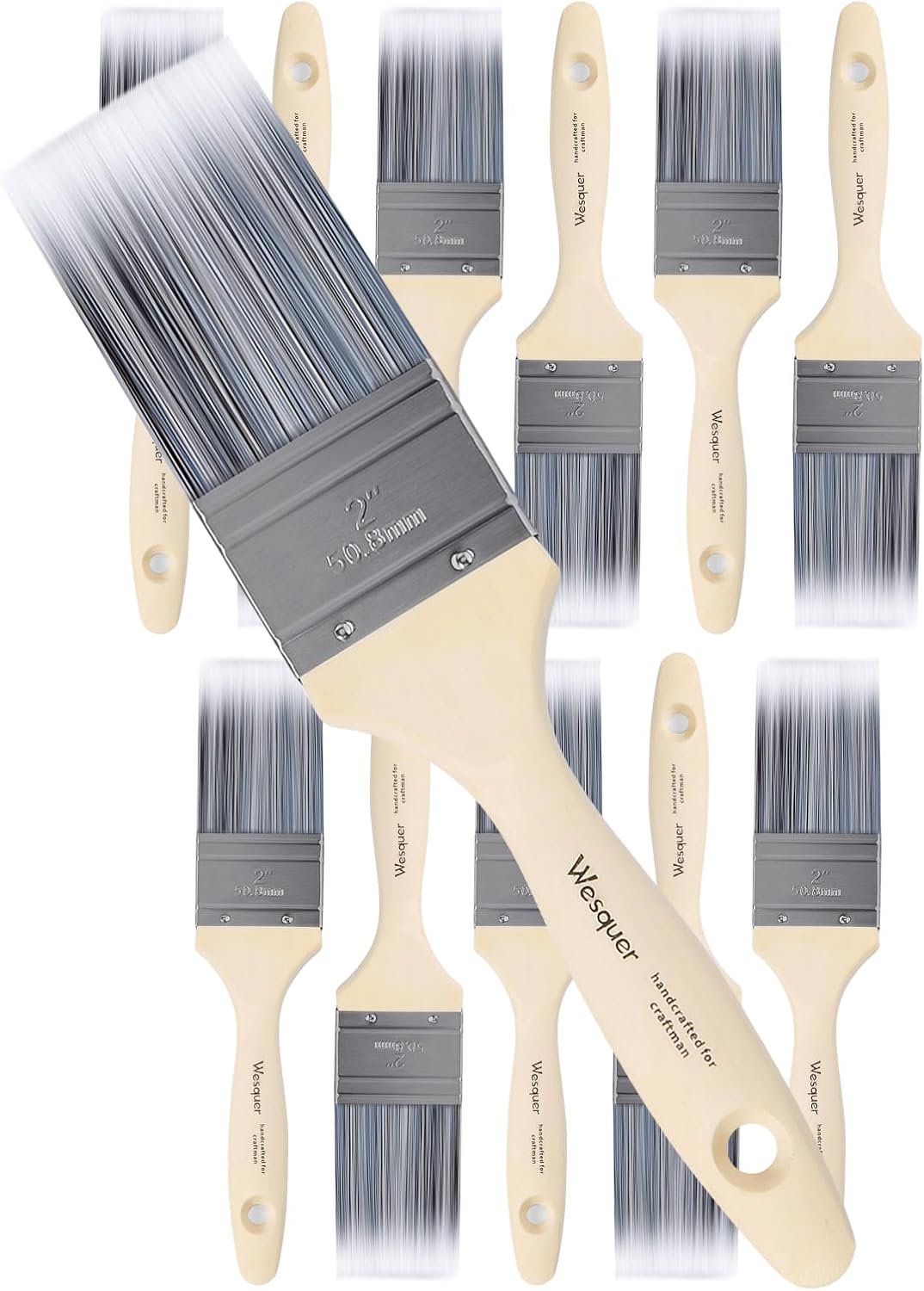 Wesquer 2 Inch Flat Paint Brushes 12 Pack Bulk Professional Wall Furniture