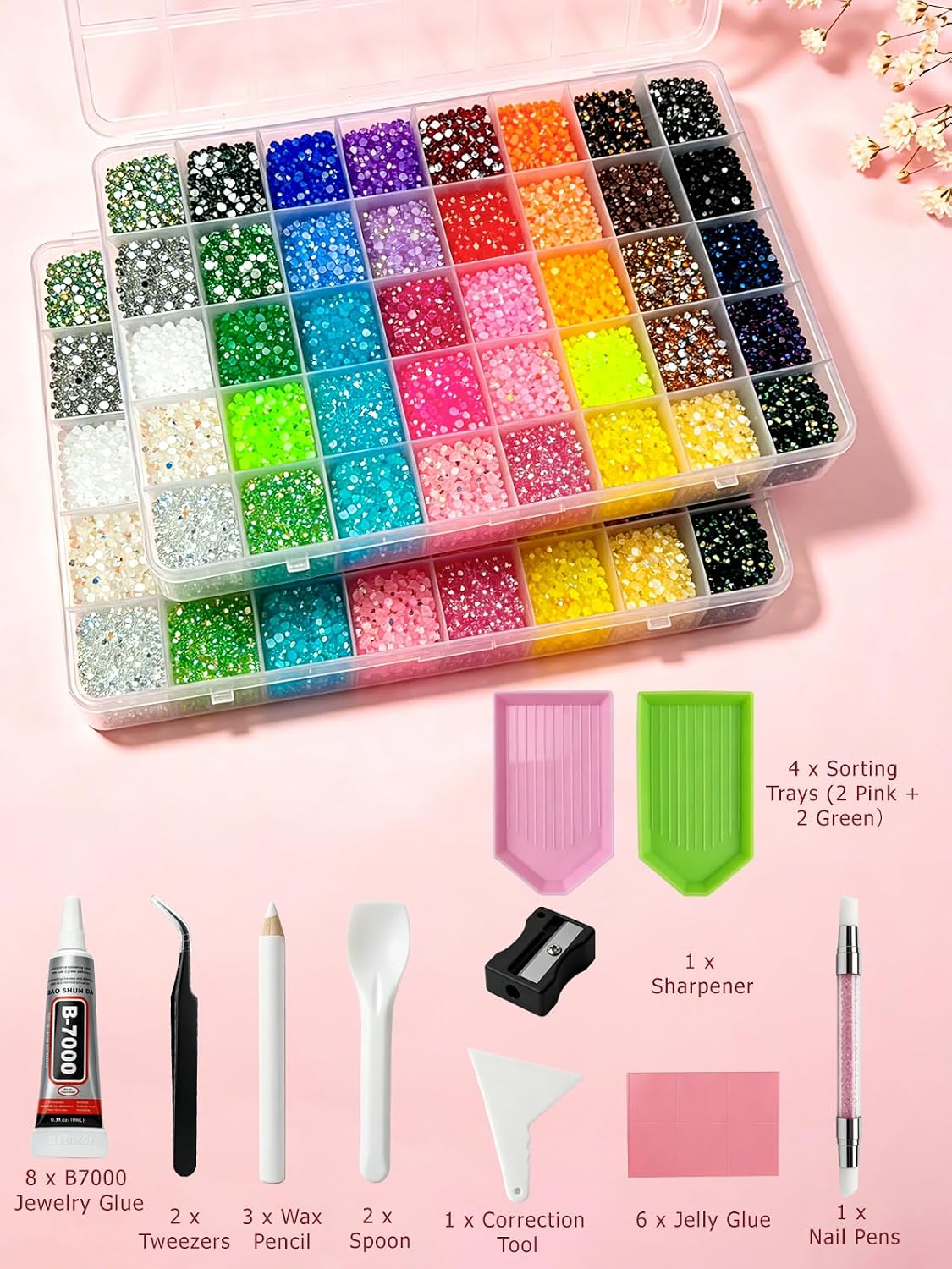 64032Pcs Bedazzling Kit, 40Colors 3mm Bedazzler Kit with Rhinestones